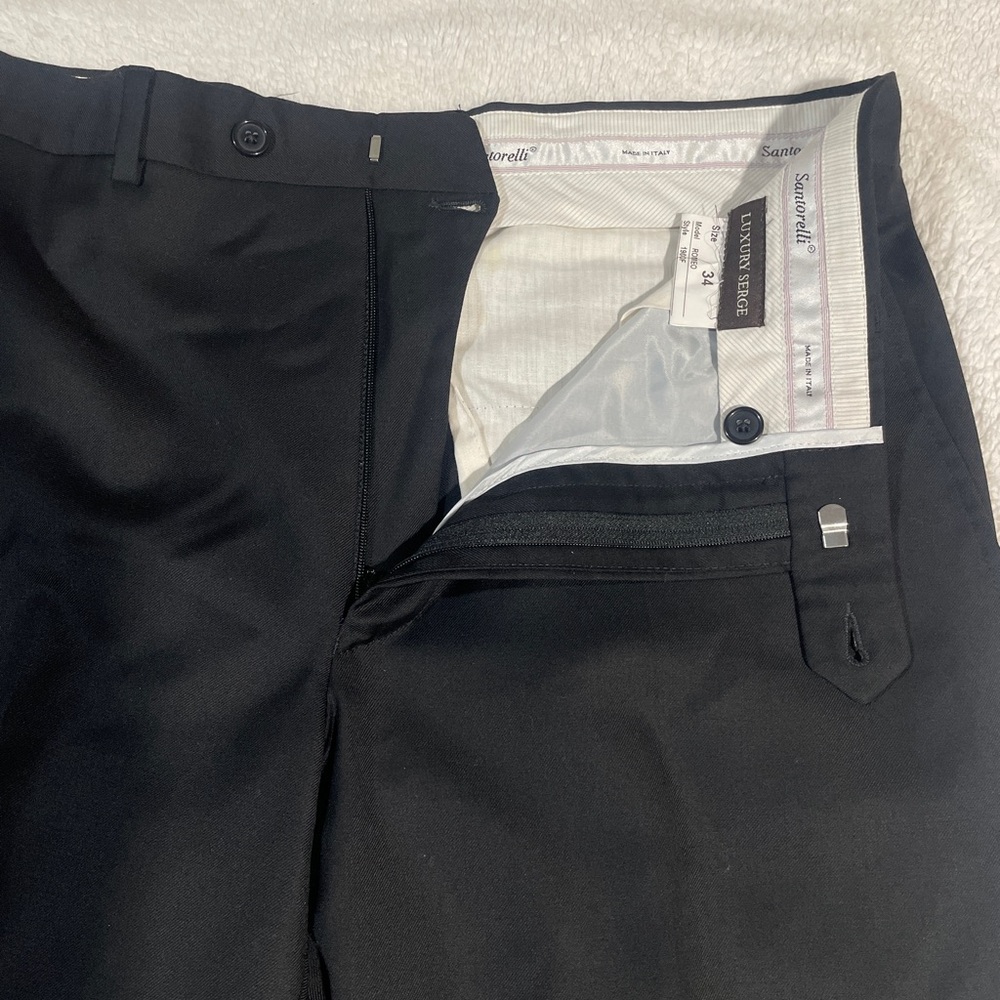 Santorelli luxury serge Wool Roma Flat Front Trouser Black Italy Size 34 - Picture 7 of 12
